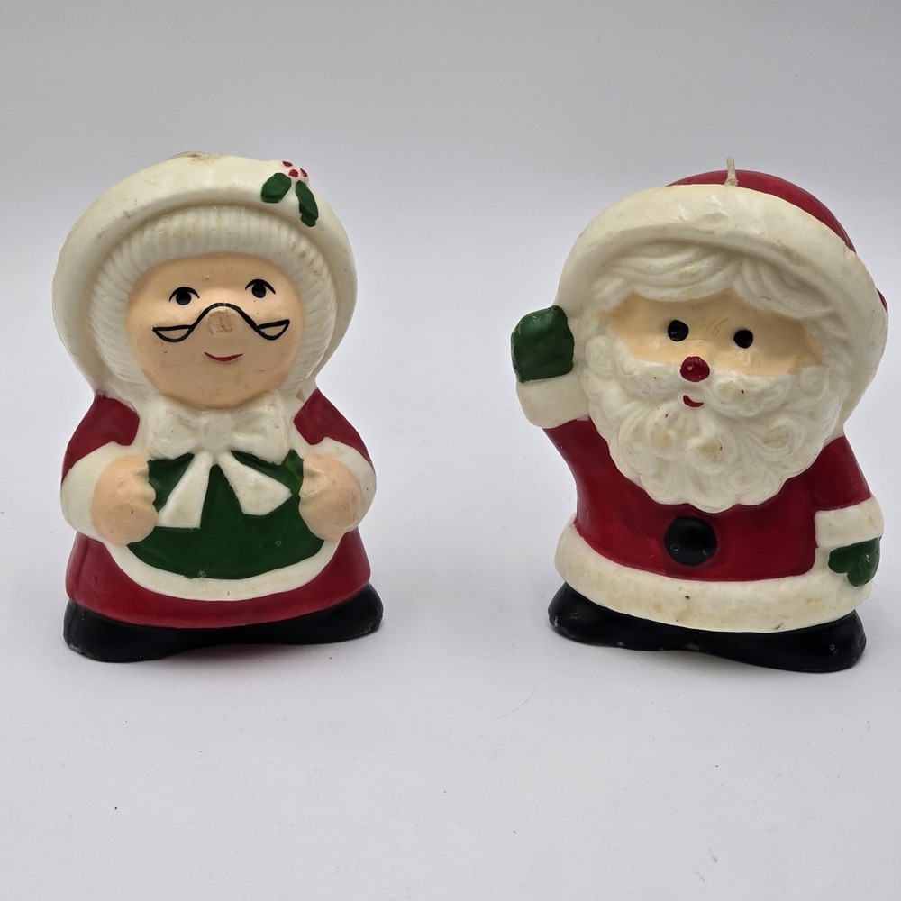 Vintage Gurley Santa & Mrs Claus Candles Set 5.5"‎ Molded Wax Figures 1960s Xmas